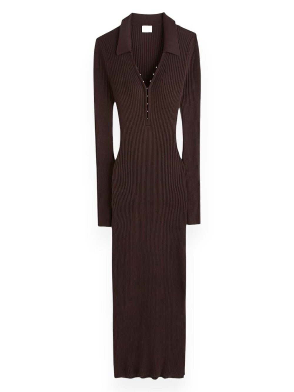 Abercrombie & Fitch Long Chocolate Brown Ribbed Polo Midi Sweater Knit Dress M T